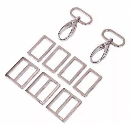 1" Purse Hardware Set : Nickel - (4) Flat Rectangle Rings, (3) Wide Mouth Sliders, & (2) Swivel Snap Hooks - By Annie