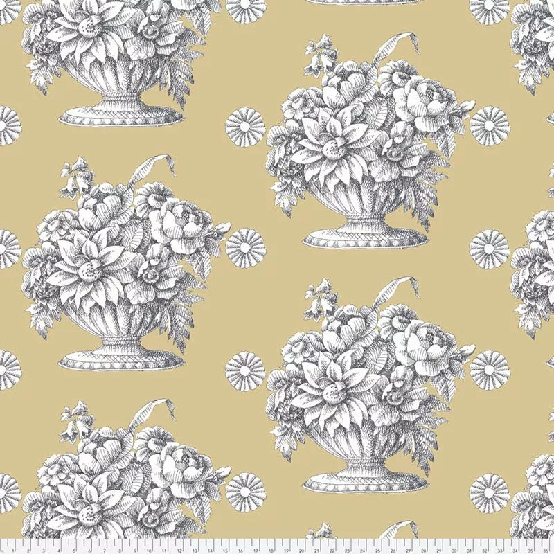 108" Wide Cotton Sateen Quilt Backing Kaffe Fassett Stone Flower Beige – Remnant 100″ × 108″