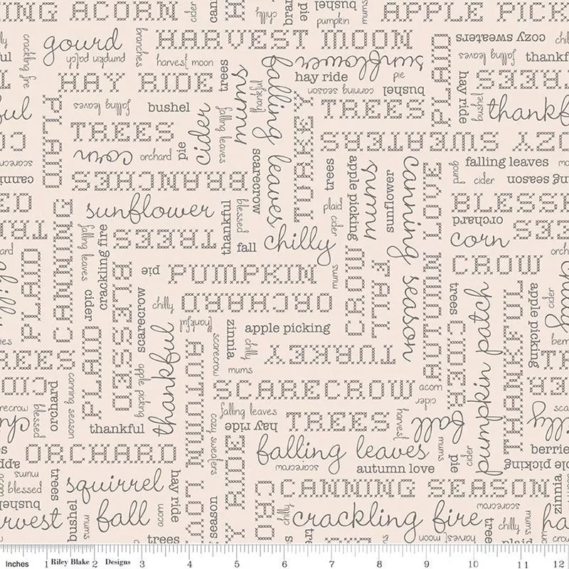 108" Wide Quilt Backing Autumn Words Latte from Riley Blake 3 YARD CUT