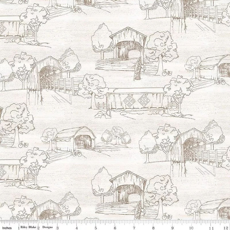 108" Wide Quilt Backing Covered Bridges in Spring Toile White from Riley Blake 3 YARD CUT