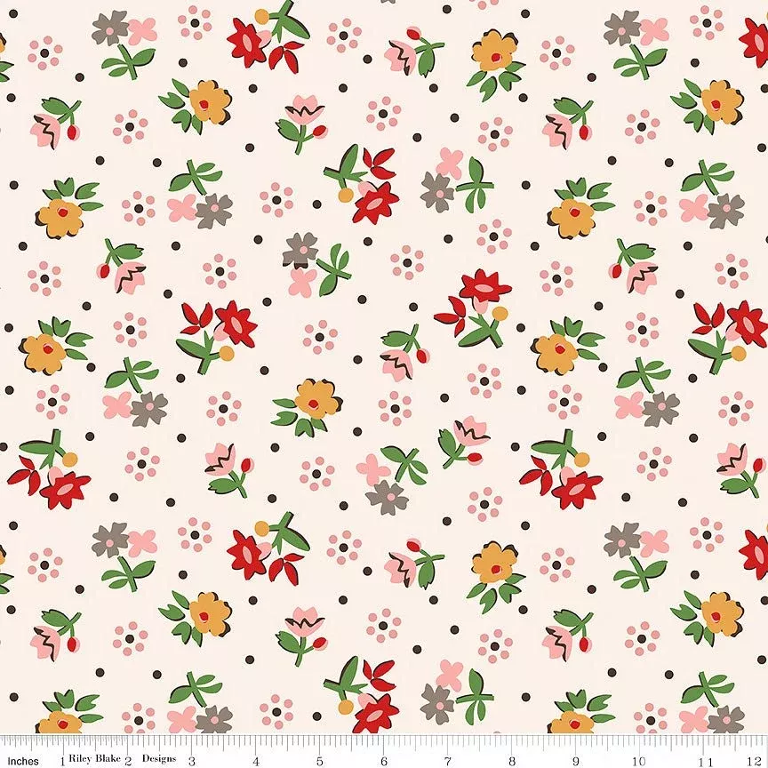 108" Wide Quilt Backing Gentler Times Reunion Coral from Riley Blake 3 YARD CUT