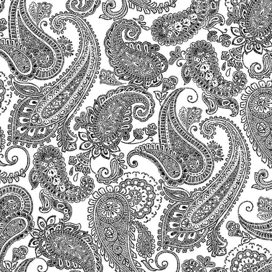 118"Wide Quilt Backing Parkside Paisley Black & White from Henry Glass 3 YARD CUT
