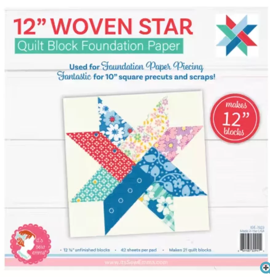 12" Woven Star Quilt Block Foundation Paper