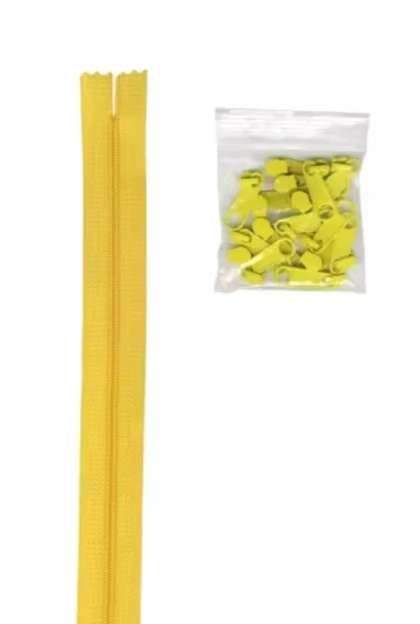 4 yards of 16mm #4.5 zipper chain and 16 Extra-Large Coordinated Pulls Dandelion