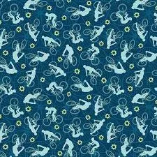 5975-76 Teal Tossed Bicyclists Judy Gauthier Studio E ^