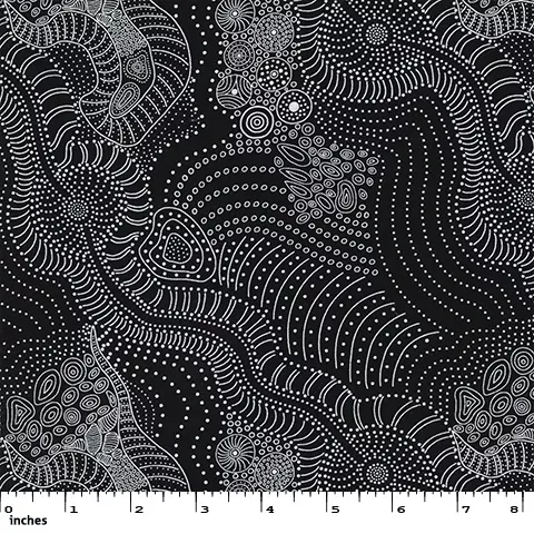 Aboriginal Designs in Dreamtime Riverbed Black by M and S Textiles Australia DRBB