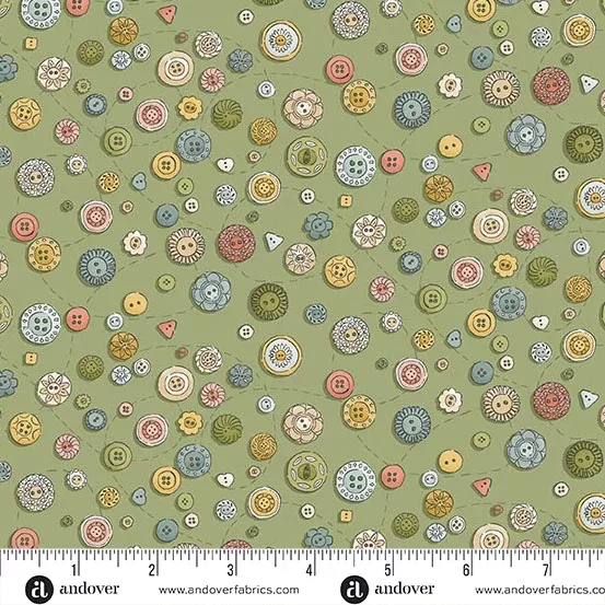 Andover Atelier Buttons Green Fabric