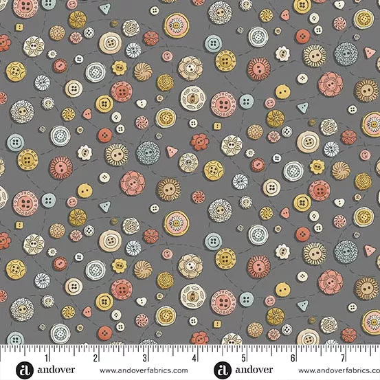Andover Atelier Buttons Grey Fabric