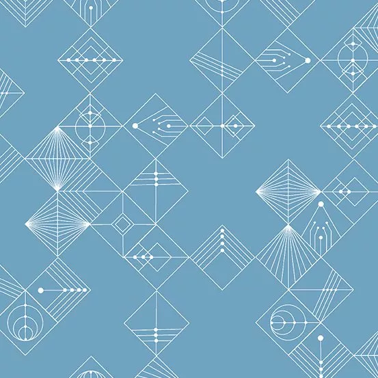 Andover Century Prints Deco Tiles In Chambray Blue CS-31 Chambray Blue ^