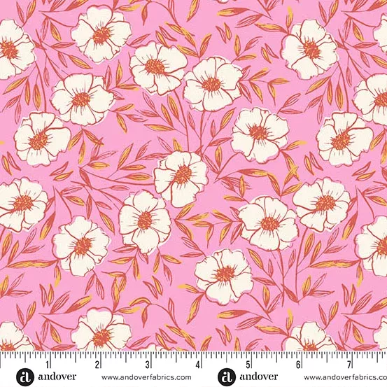 Andover Petals And Stitches Bouquet Bliss Pink Fabric