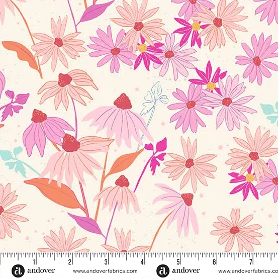Andover Petals And Stitches Echinacea Cream Fabric