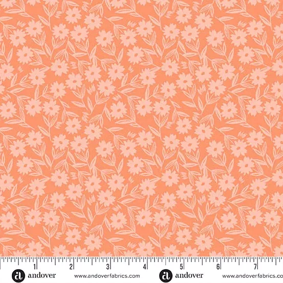 Andover Petals And Stitches Sunshine Blooms Coral Fabric