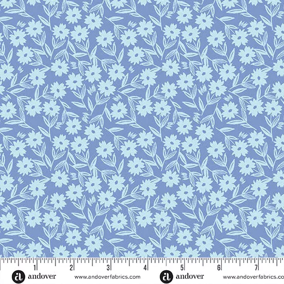 Andover Petals And Stitches Sunshine Blooms Denim Fabric