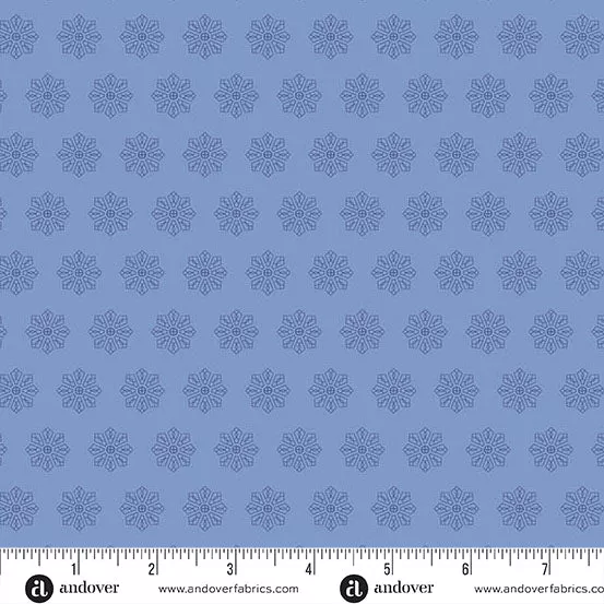 Andover Petals And Stitches Tiled Dresden Denim Fabric