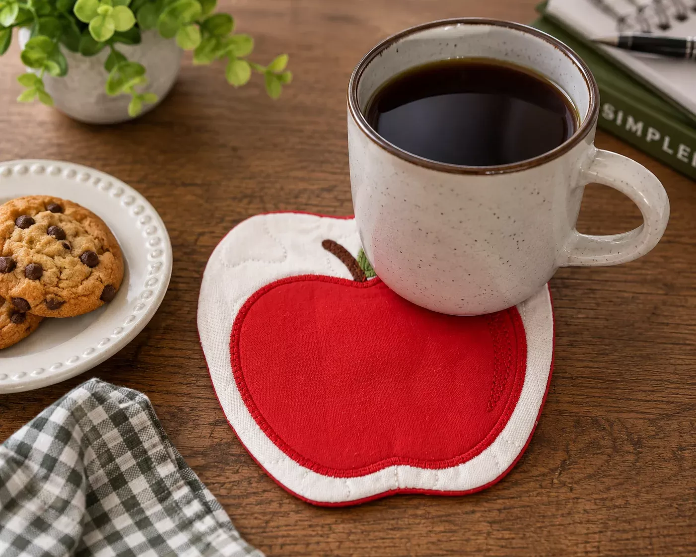 Apple Mug Rug (Downloadable Sewing and Machine Embroidery Pattern)