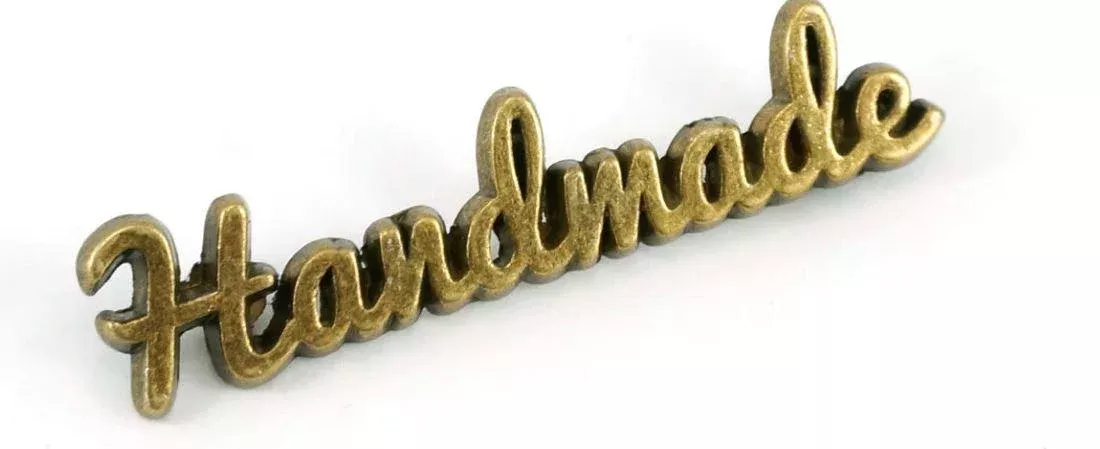 Bag Label "Handmade" in Script -Antique Brass - Emmaline Bags