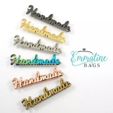 Bag Label "Handmade" in Script - Gold Finish - Emmaline Bags