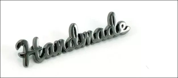 Bag Label "Handmade" in Script -Gunmetal Finish - Emmaline Bags