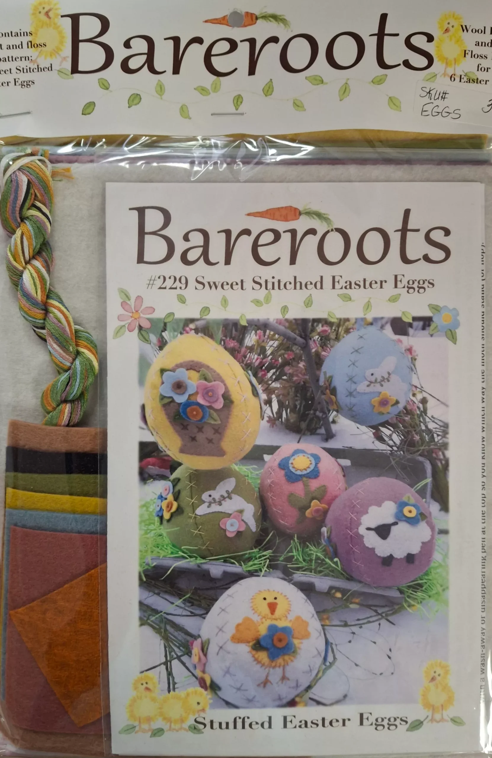 Bareroots Design - Pattern 229 and Wool/Floss Kit for 6 Easter Eggs