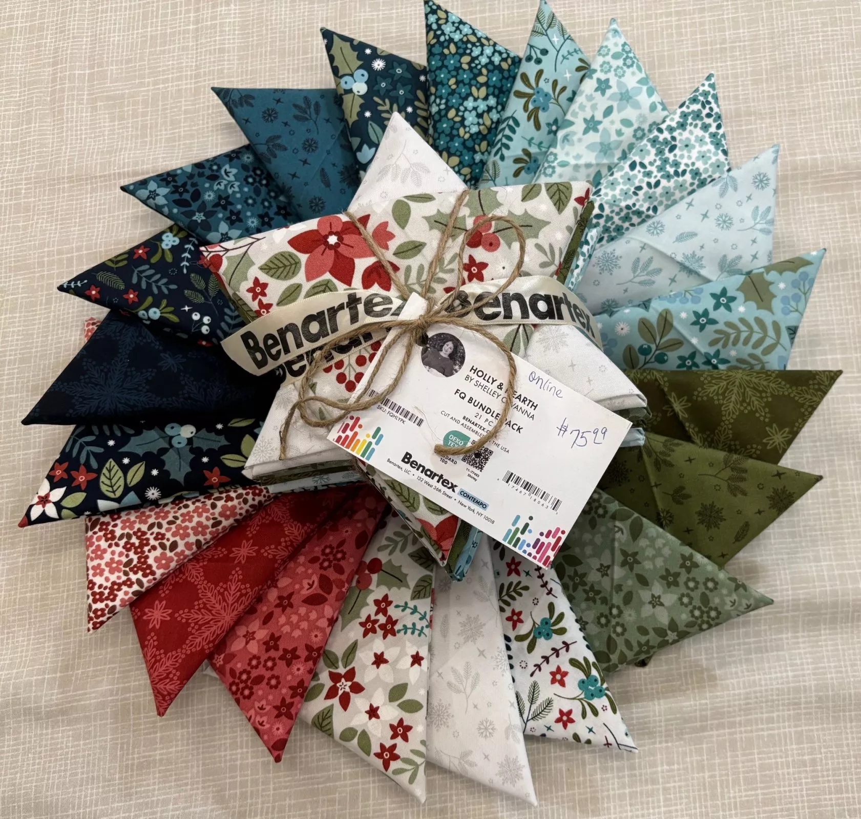 Benartex 18" X 22" 21-Piece Fat Quarter Bundle Holly & Hearth by: Shelley CavannaFQHLYPK bundle