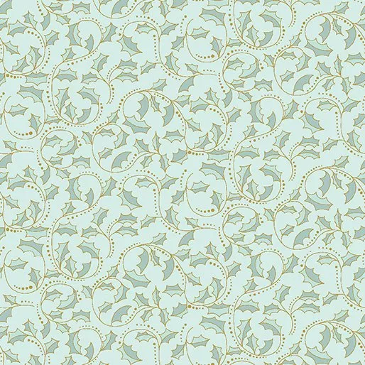 Benartex A Festive Medley Golden Leaf Scroll Light Teal 2657M04 ^