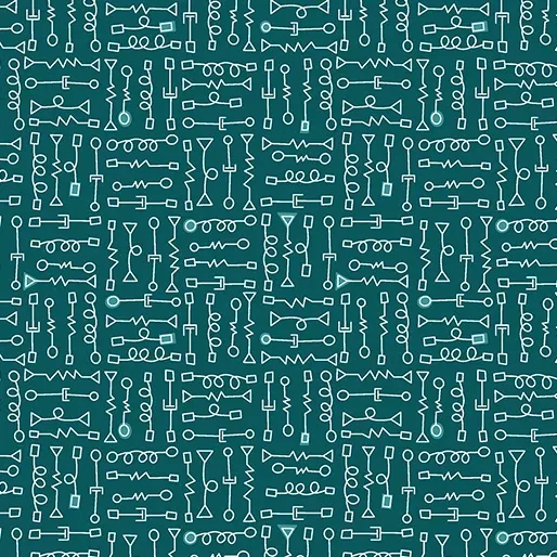 Benartex Robo Boogie Teal Parts Fabric ONLINE PURCHASE ONLY