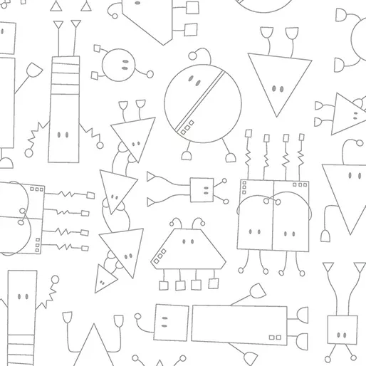 Benartex Robo Boogie White Grey Dance Party Fabric ONLINE PURCHASE ONLY