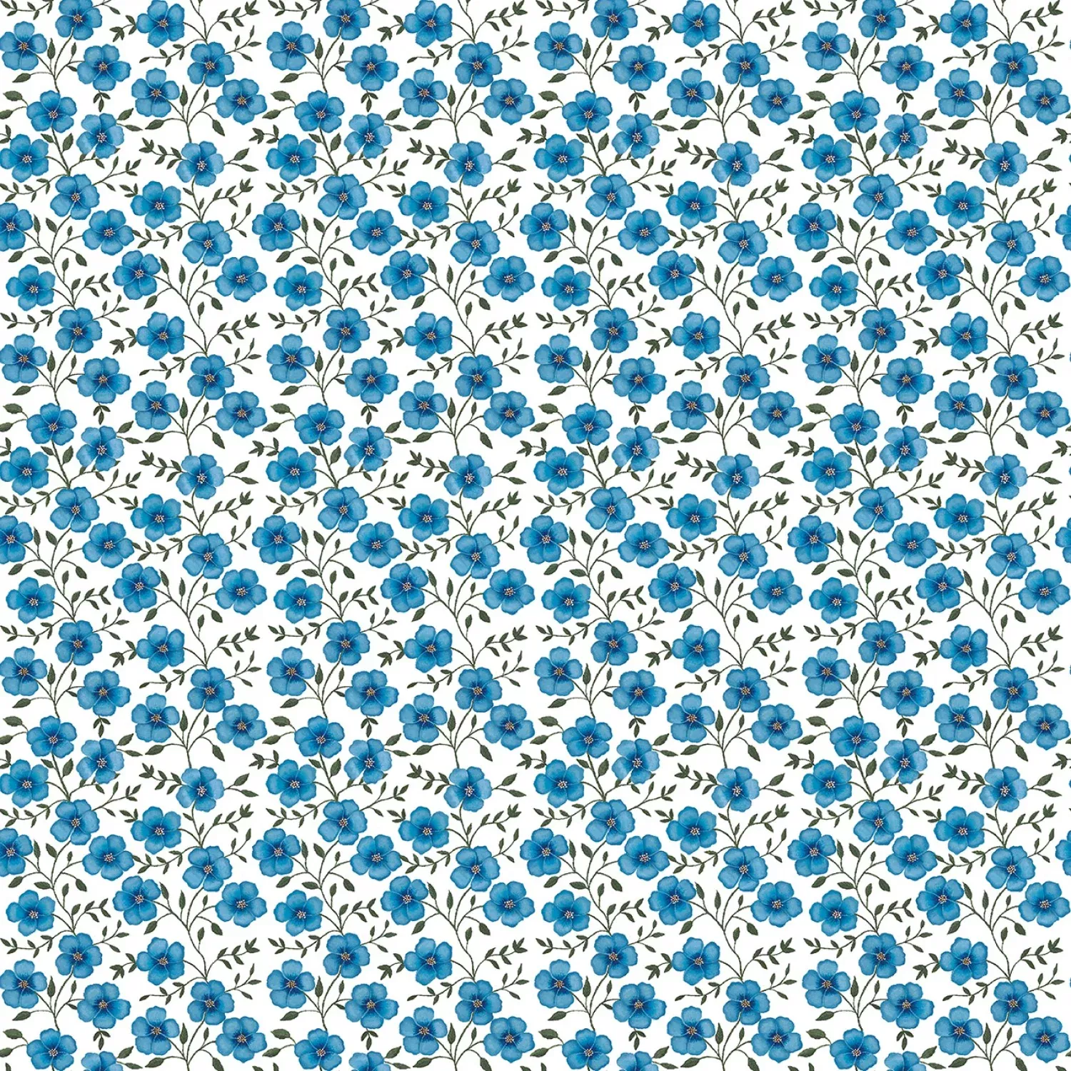 Benartex Wildflower Honey Blue Flowers White Fabric ONLINE PURCHASE ONLY
