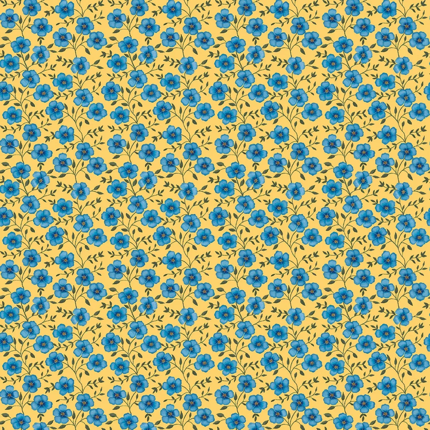 Benartex Wildflower Honey Blue Flowers Yellow Fabric ONLINE PURCHASE ONLY