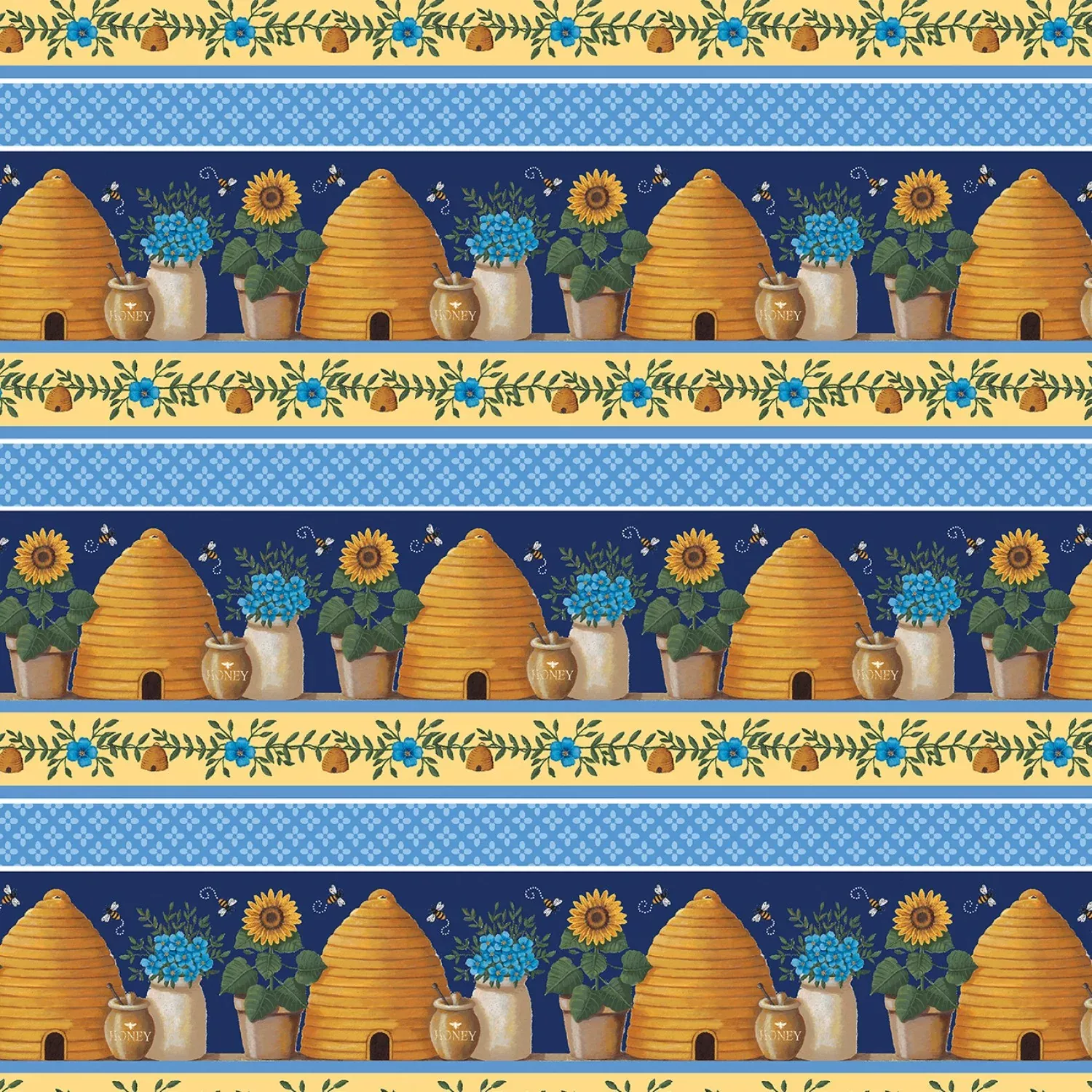 Benartex Wildflower Honey Border Stripe Fabric ONLINE PURCHASE ONLY