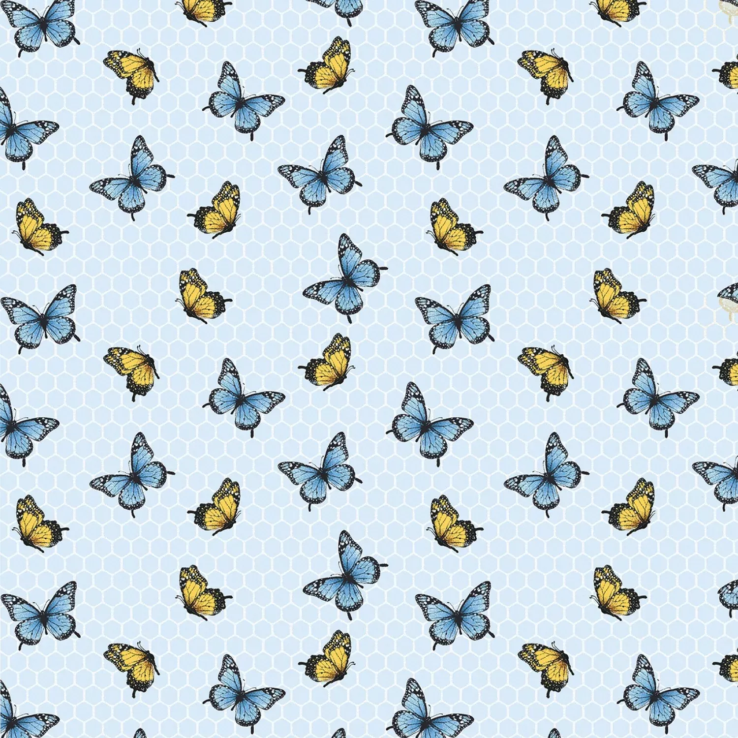Benartex Wildflower Honey Butterflies And Honeycomb Light Blue Fabric ONLINE PURCHASE ONLY
