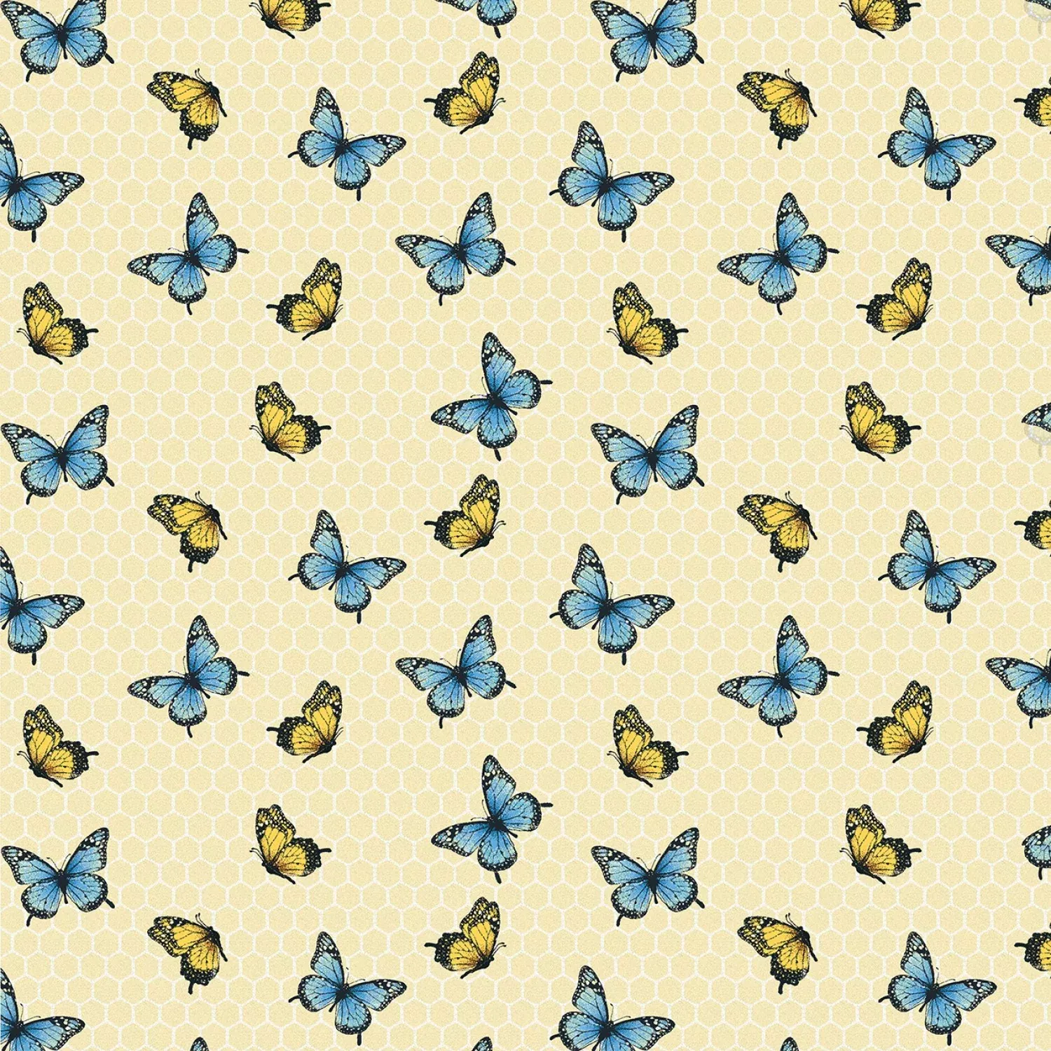Benartex Wildflower Honey Butterflies And Honeycomb Light Yellow Fabric ONLINE PURCHASE ONLY