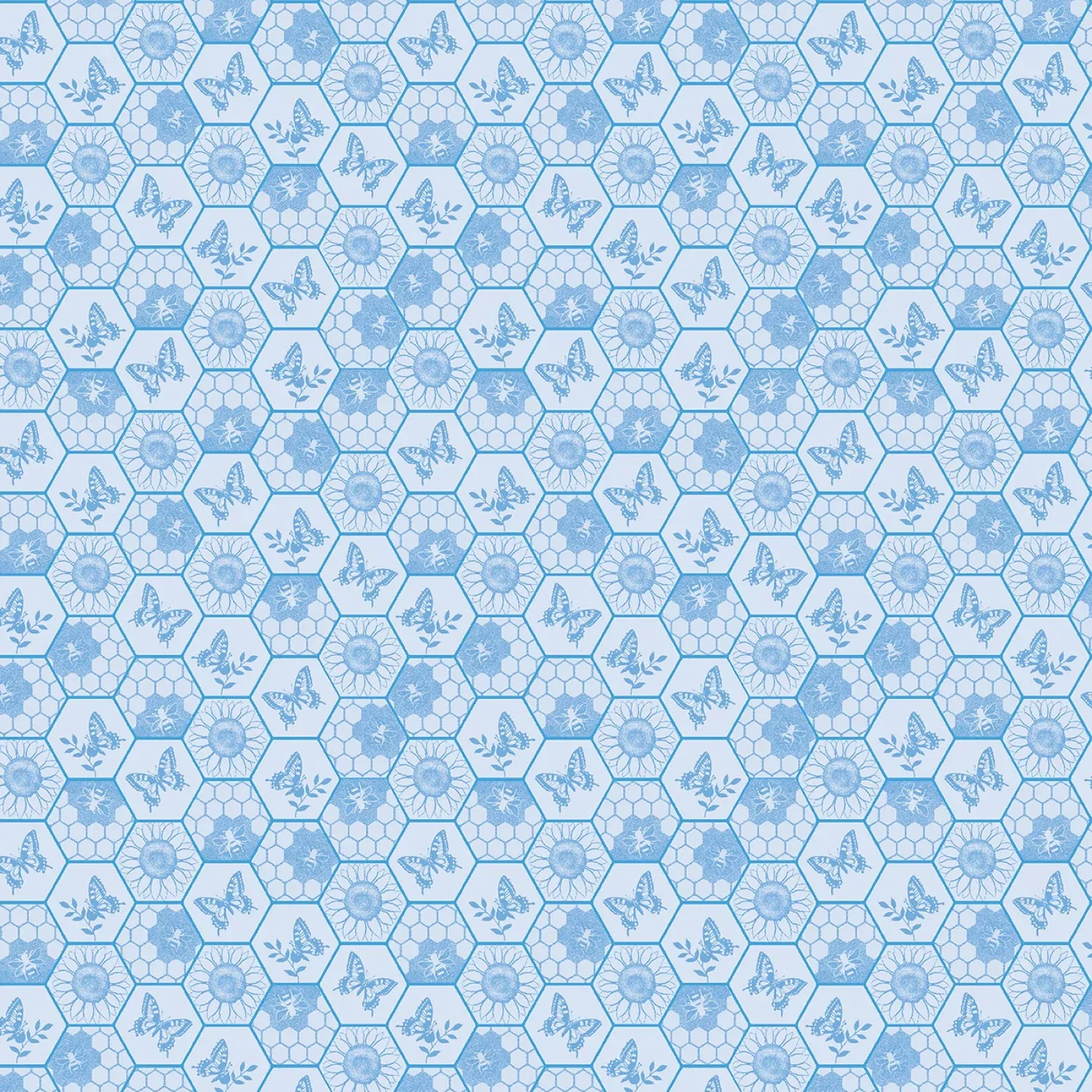Benartex Wildflower Honey Patterned Honeycomb Sky Fabric ONLINE PURCHASE ONLY