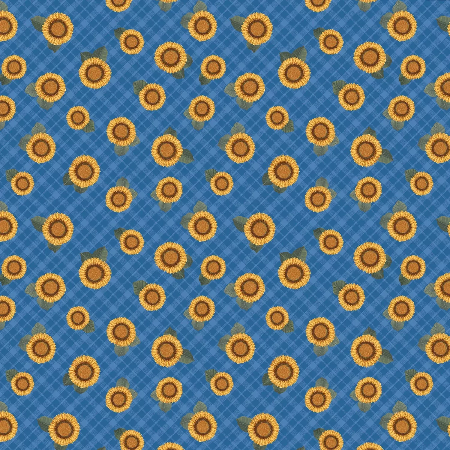 Benartex Wildflower Honey Sunflower And Plaid Blue Fabric ONLINE PURCHASE ONLY