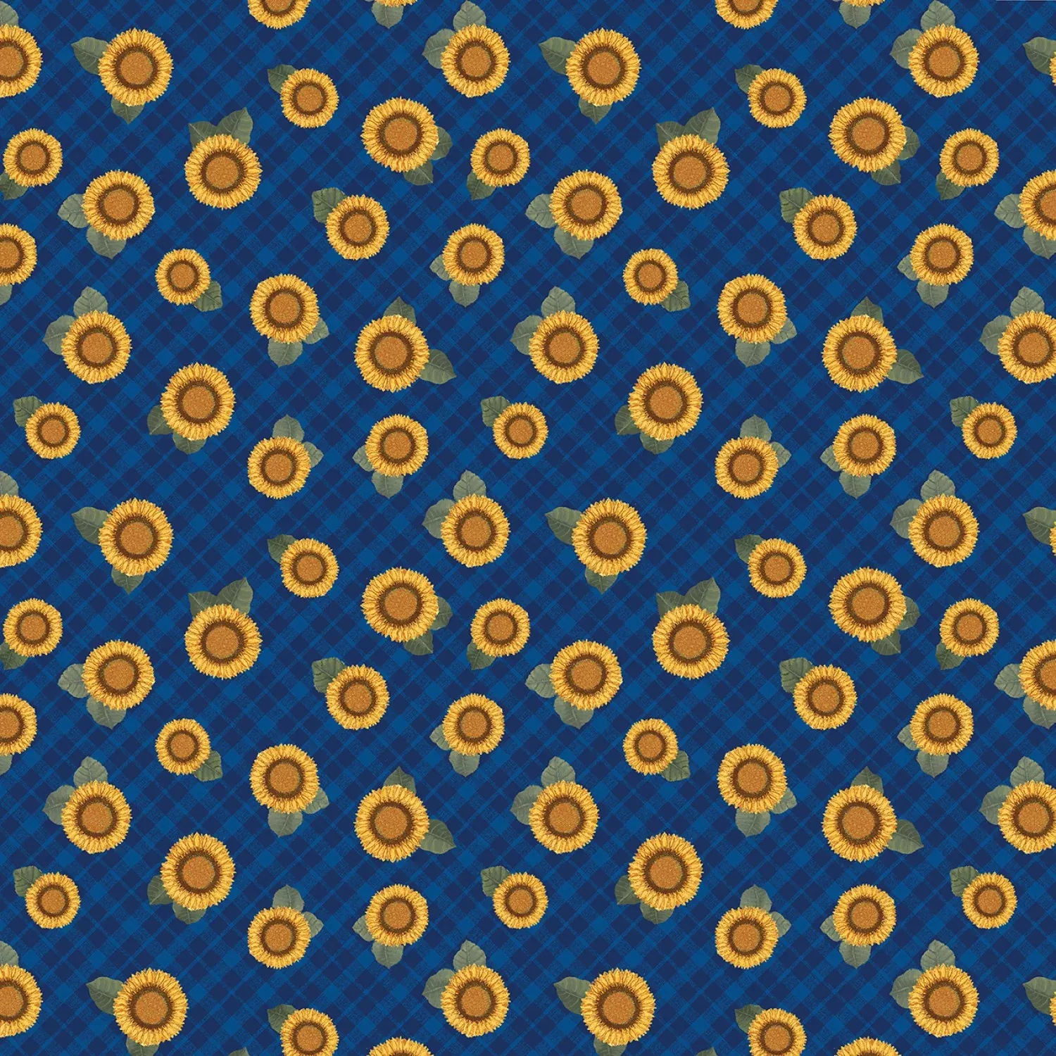Benartex Wildflower Honey Sunflower And Plaid Royal Fabric ONLINE PURCHASE ONLY