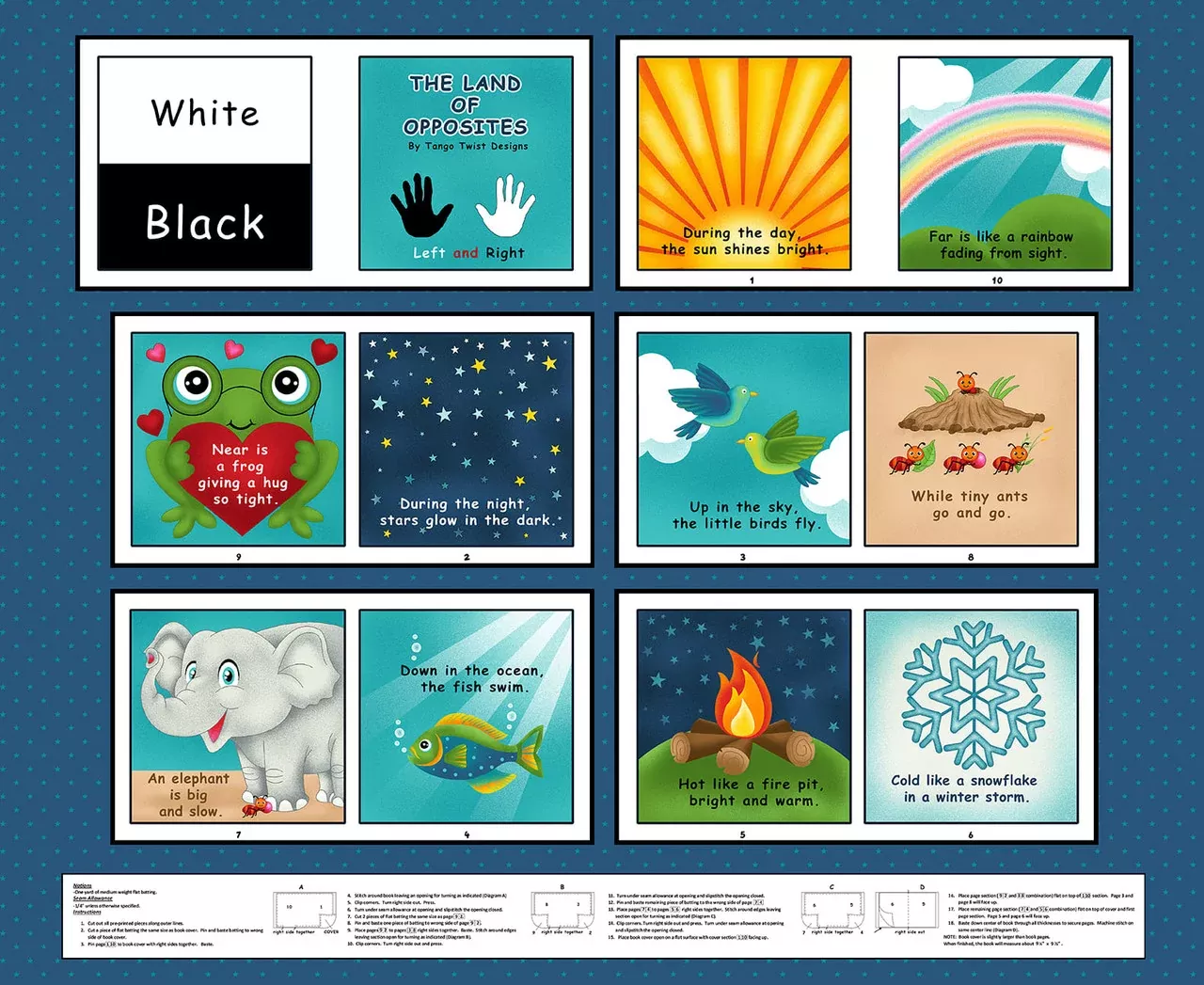 Blank Quilting Storytime Opposites Teal Book Panel #33