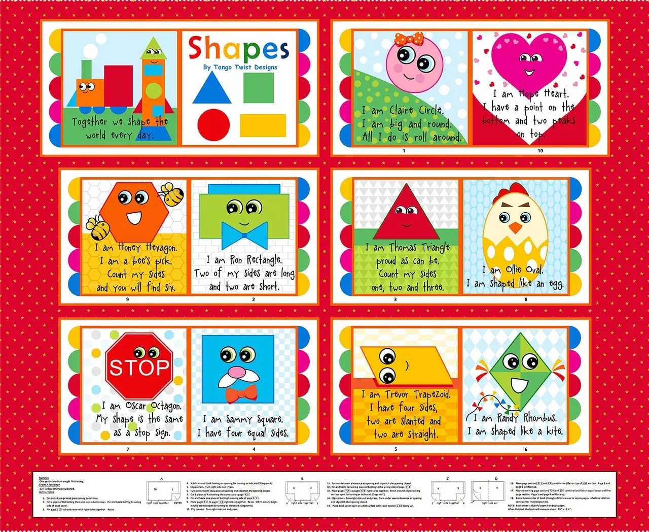 Blank Quilting Storytime Shapes Red Book Panel #30