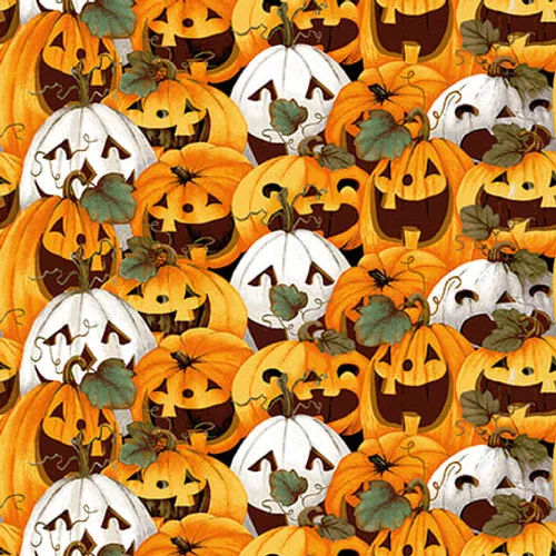 Boo Whoo! (Glow) in Pumpkin Overlay Orange by Henry Glass Fabrics 1245G-30