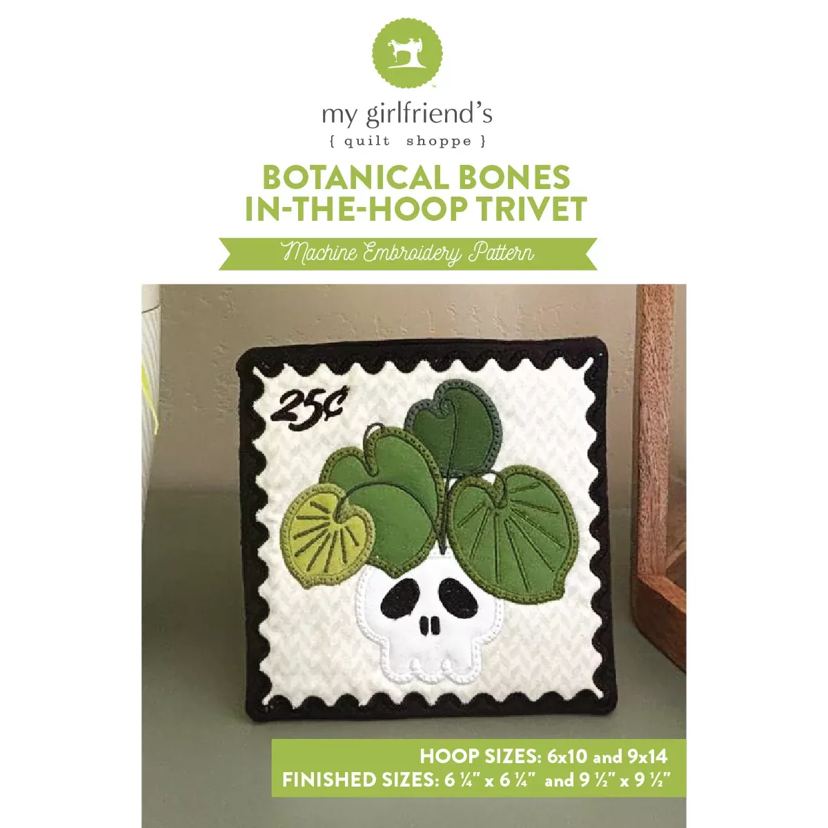 Botanical Bones In The Hoop Trivet (Downloadable Machine Embroidery Pattern)