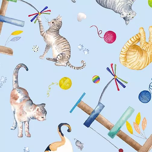 BTX Kitty City Live Love Purr - 12469-05 Ligiht Blue - Cotton Fabric