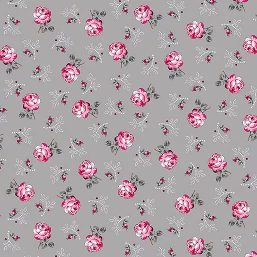 BTX Promise Me - Teacups Gray 13558P-11 - Cotton Metallic Fabric
