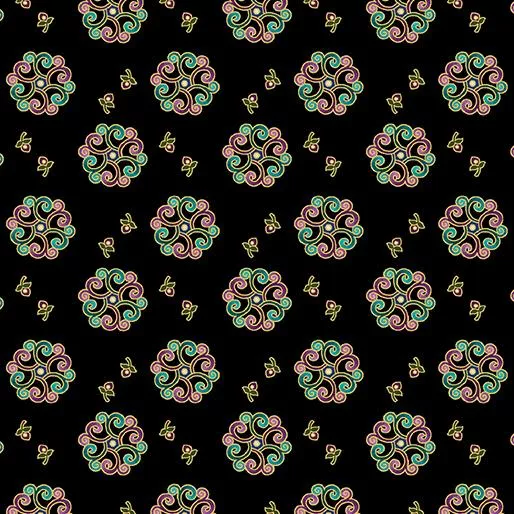BTX Shangri-La - 16116M-12 Black/Multi - Cotton Metallic Fabric