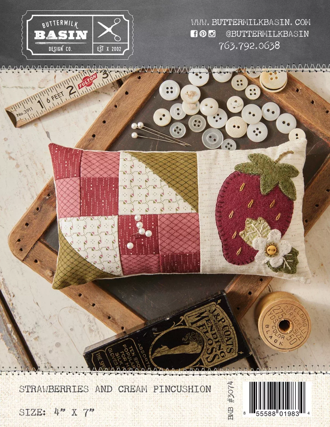 Buttermilk Basin Strawberries And Cream Pincushion Pattern