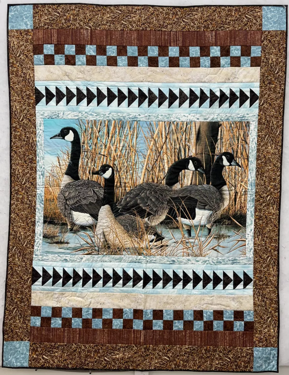 Canadian Geese - SAMPLE - FINISHED - Quilted & Bound - 52.5" x 71"