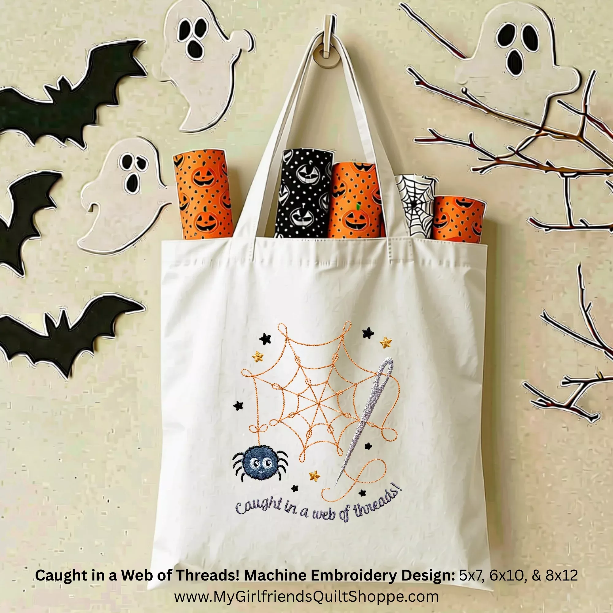 Caught by a Web of Threads (Downloadable Machine Embroidery Design)