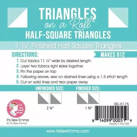 CHK Triangles On A Roll 1-1/2in Half Square 50ft Roll-QRH150
