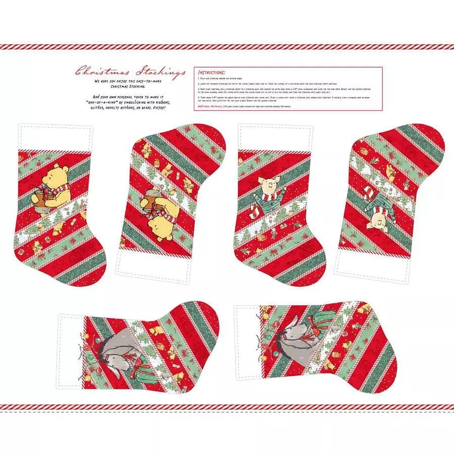Christmas at Pooh Corner 36" Stockings Panel Red/Green