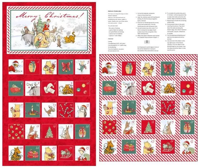 Christmas at Pooh Corner - Advent Calendar - PANEL - Studio E 36" x 43" - Red 9113P-88