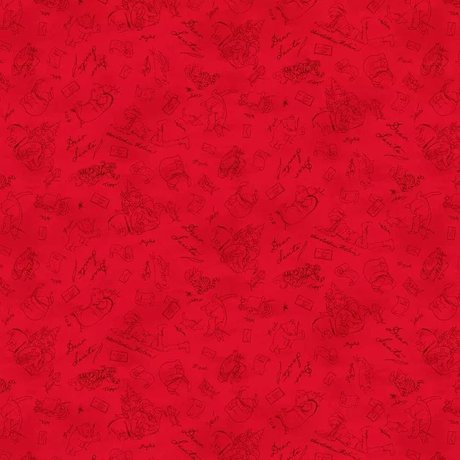 Christmas at Pooh Corner Dear Santa Mono Red – Remnant 44″ × 44″
