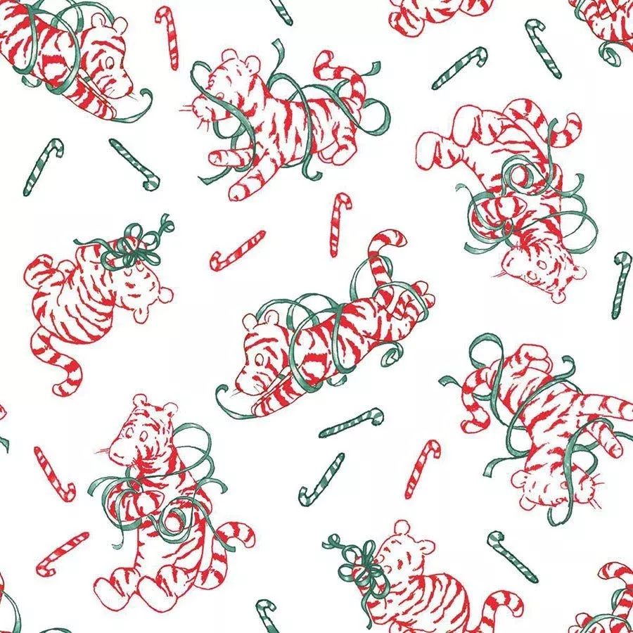 Christmas at Pooh Corner Peppermint Tigers White/Red – Remnant 31″ × 44″